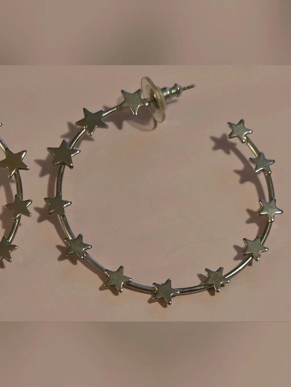 Silver-Toned Star Hoop Earrings and Moon Phase Necklace Set